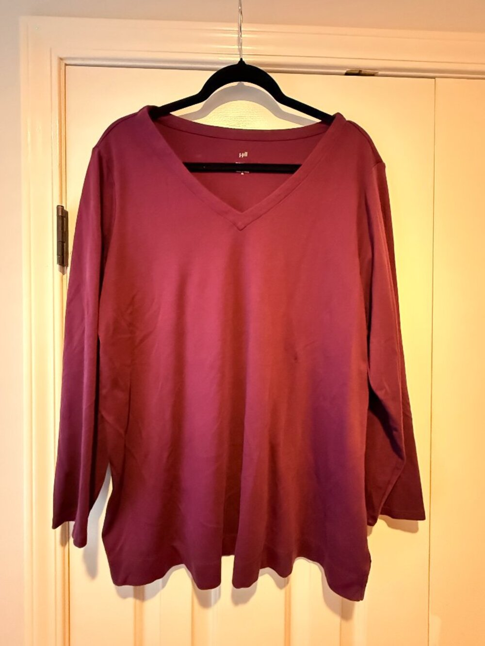 J Jill Simply Supima XL Burgundy V Neck Side Slit Tunic Long Sleeve